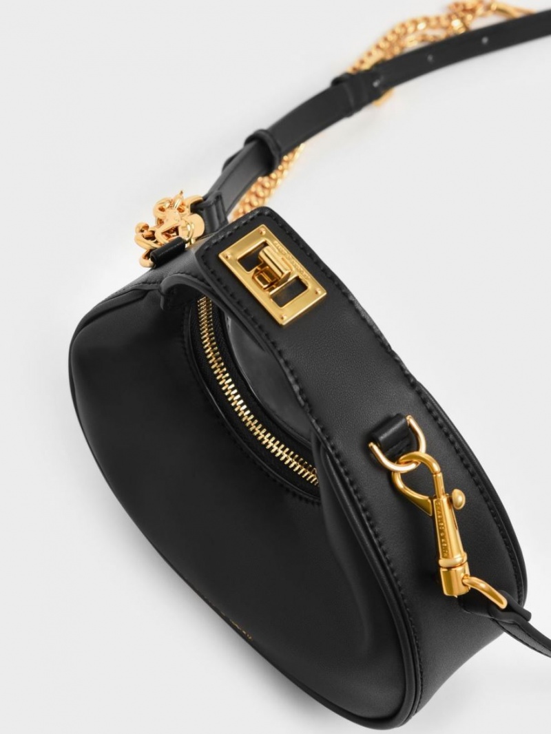 τσάντα hobo Charles And Keith Mini Crescent μαυρα | 53620-FRPT