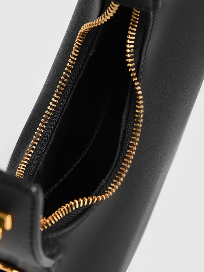 τσάντα hobo Charles And Keith Mini Crescent μαυρα | 53620-FRPT