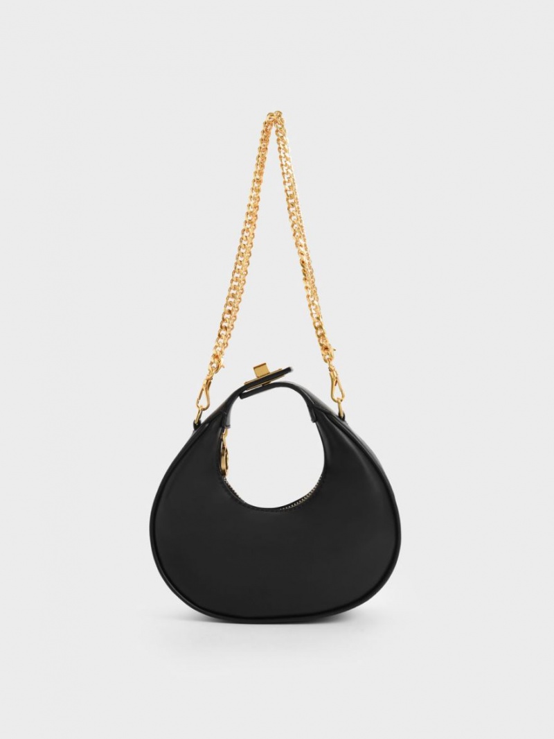 τσάντα hobo Charles And Keith Mini Crescent μαυρα | 53620-FRPT