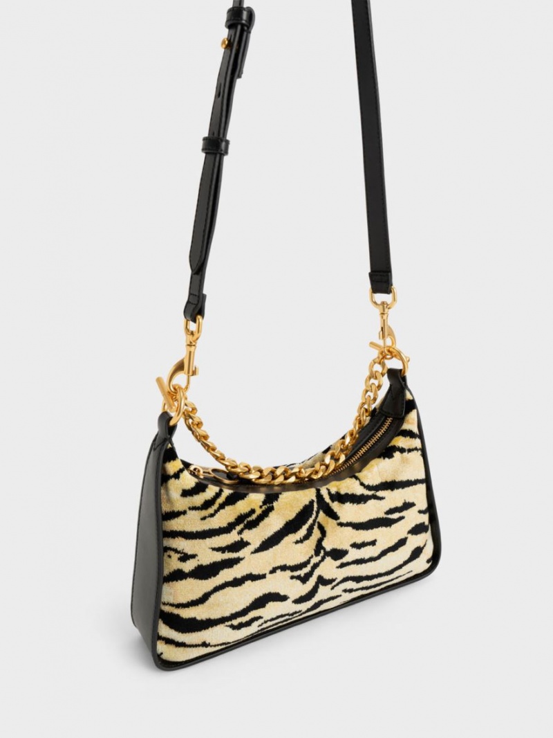 τσάντα hobo Charles And Keith Minta Tiger Print Chain-Link Πολύχρωμο | 34609-KECF
