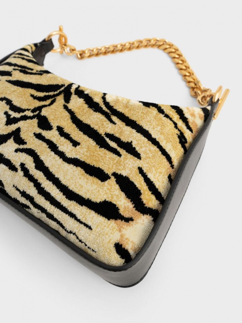 τσάντα hobo Charles And Keith Minta Tiger Print Chain-Link Πολύχρωμο | 34609-KECF