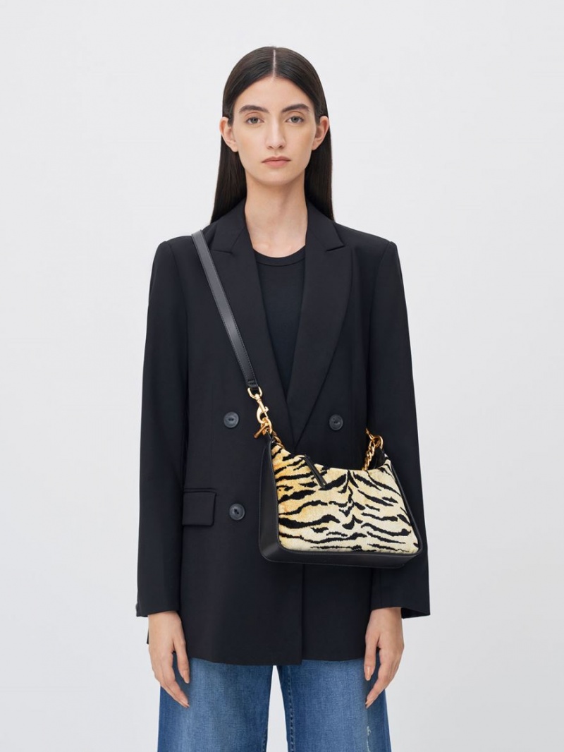 τσάντα hobo Charles And Keith Minta Tiger Print Chain-Link Πολύχρωμο | 34609-KECF