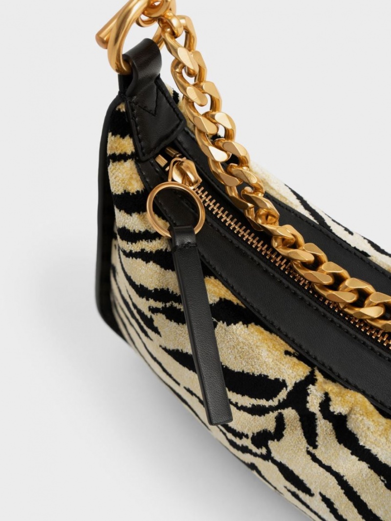 τσάντα hobo Charles And Keith Minta Tiger Print Chain-Link Πολύχρωμο | 34609-KECF