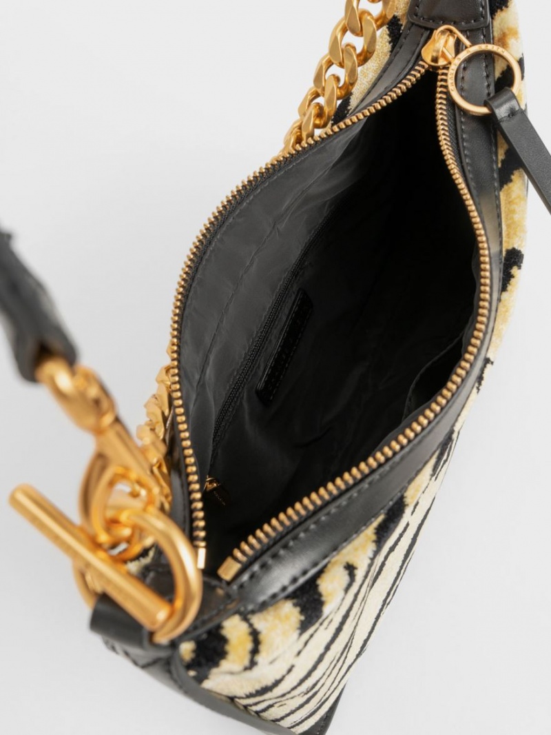τσάντα hobo Charles And Keith Minta Tiger Print Chain-Link Πολύχρωμο | 34609-KECF