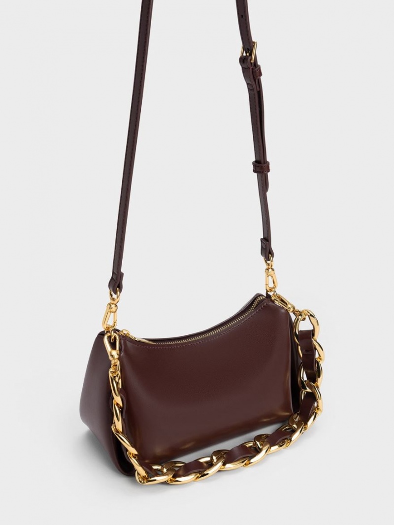 τσάντα hobo Charles And Keith Nezu Chain Handle σκούρο σοκολάτα | 52846-SGDM
