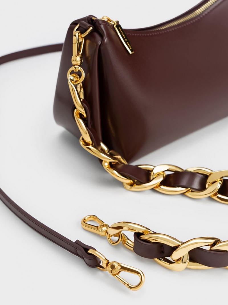 τσάντα hobo Charles And Keith Nezu Chain Handle σκούρο σοκολάτα | 52846-SGDM