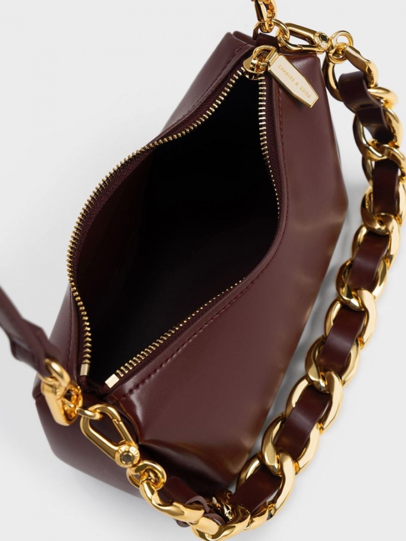τσάντα hobo Charles And Keith Nezu Chain Handle σκούρο σοκολάτα | 52846-SGDM