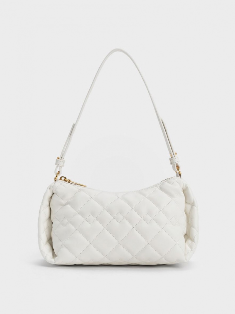 τσάντα hobo Charles And Keith Nezu Chain Handle Καπιτονέ ασπρα | 72043-ROEA