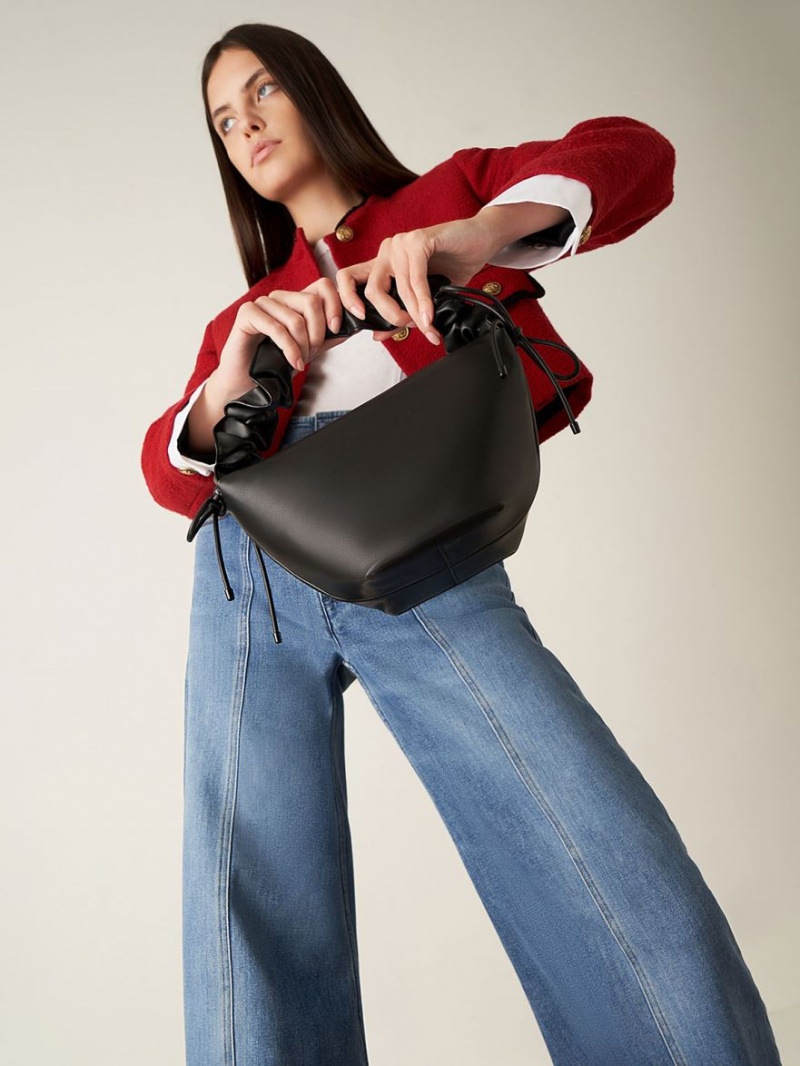τσάντα hobo Charles And Keith Ruched Handle μαυρα | 27815-QLFK