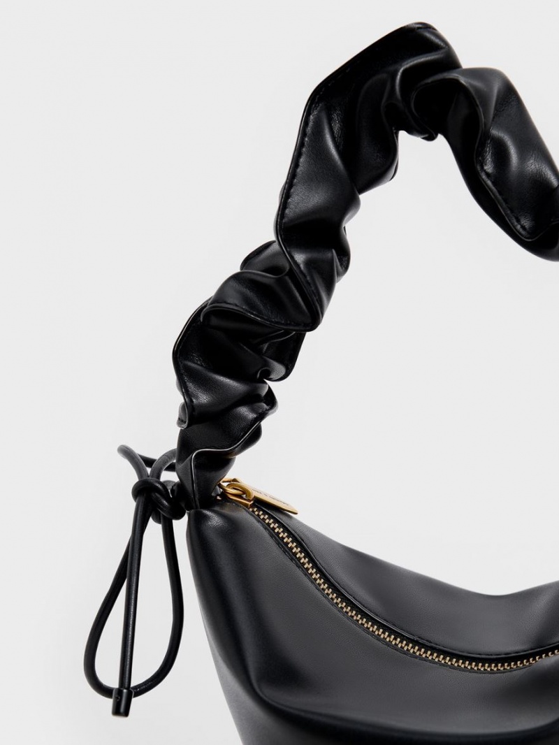 τσάντα hobo Charles And Keith Ruched Handle μαυρα | 27815-QLFK
