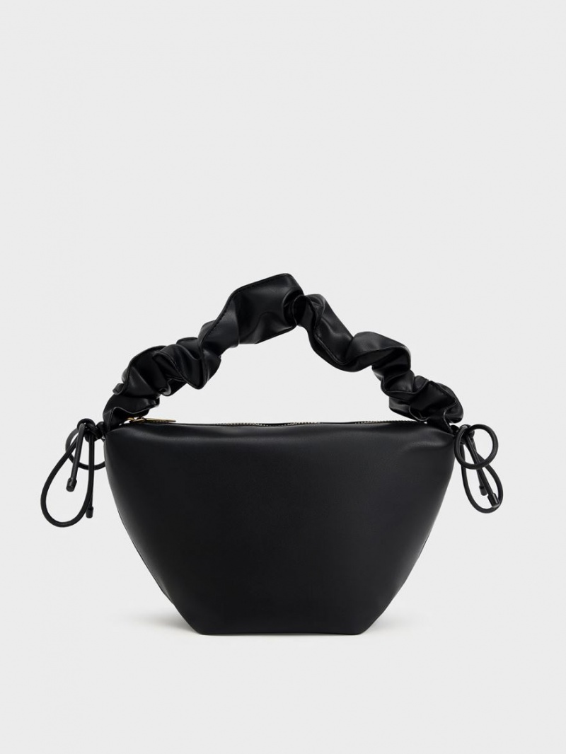 τσάντα hobo Charles And Keith Ruched Handle μαυρα | 27815-QLFK