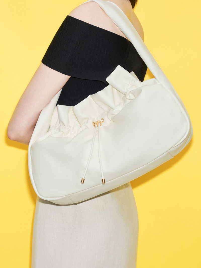 τσάντα hobo Charles And Keith Ruched ασπρα | 27315-TRYP