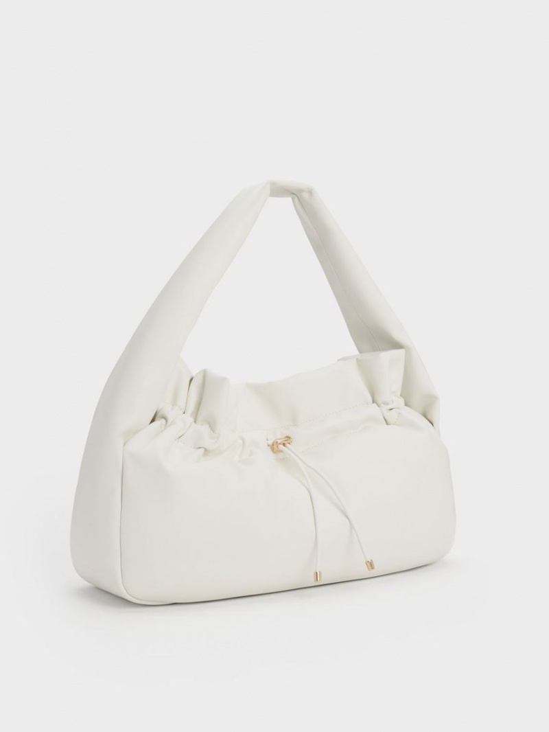 τσάντα hobo Charles And Keith Ruched ασπρα | 27315-TRYP