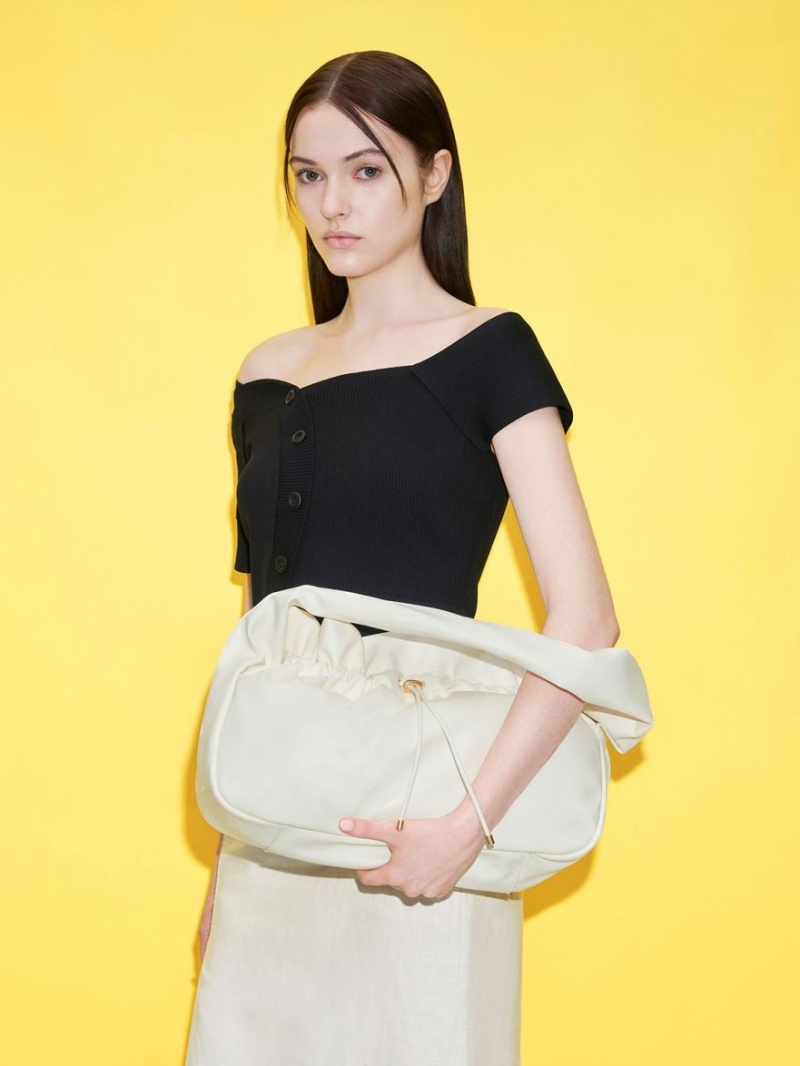 τσάντα hobo Charles And Keith Ruched ασπρα | 27315-TRYP
