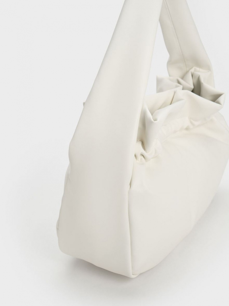 τσάντα hobo Charles And Keith Ruched ασπρα | 27315-TRYP
