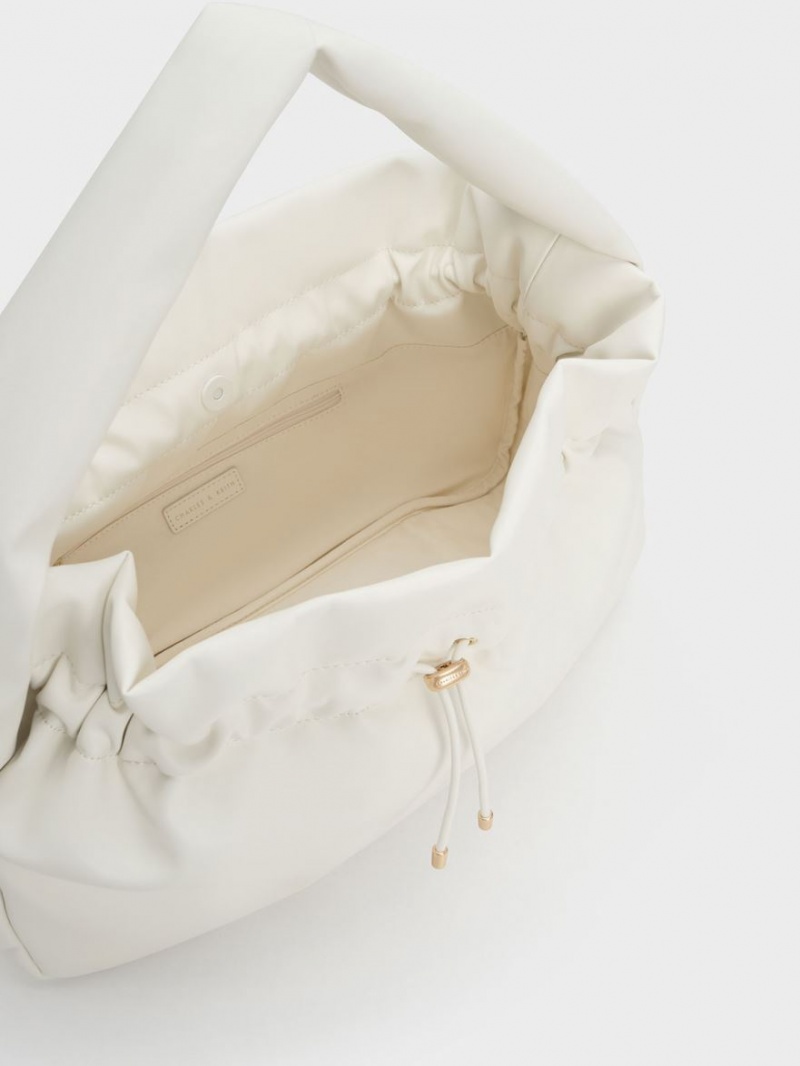 τσάντα hobo Charles And Keith Ruched ασπρα | 27315-TRYP