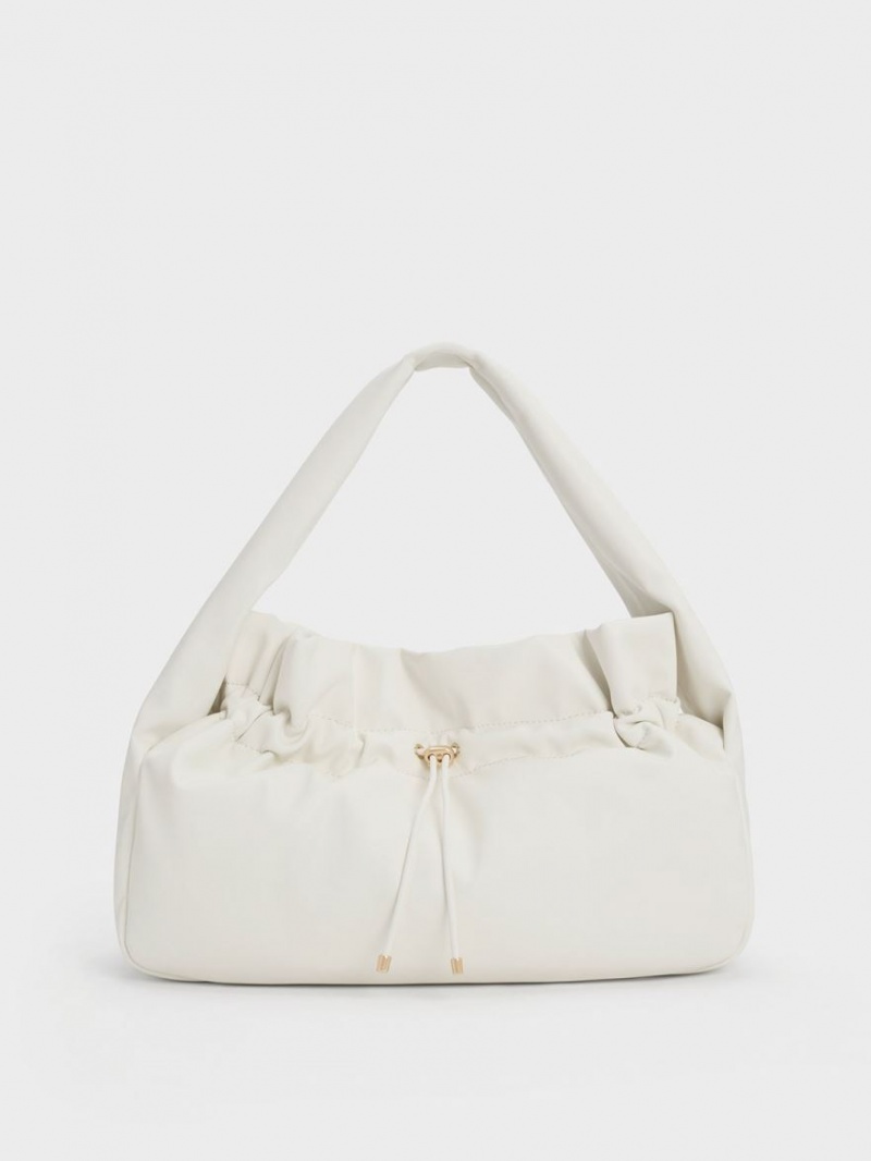 τσάντα hobo Charles And Keith Ruched ασπρα | 27315-TRYP
