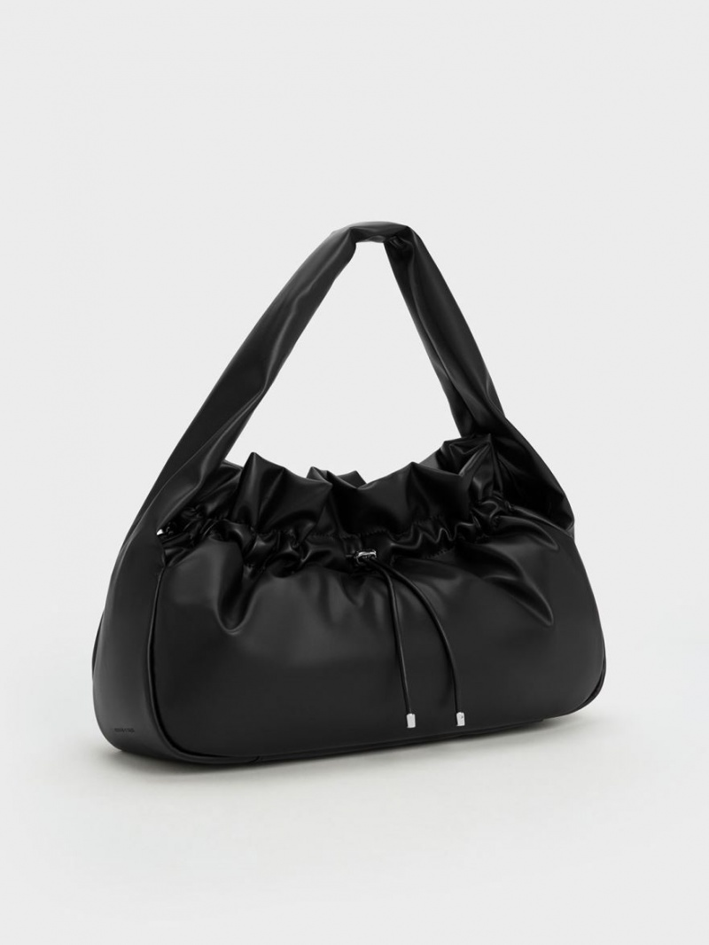 τσάντα hobo Charles And Keith Ruched μαυρα | 34529-LBPS