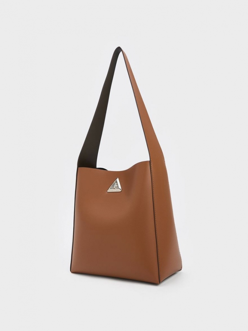 τσάντα hobo Charles And Keith Trice Metallic Accent Large καφε | 64059-ZXHI