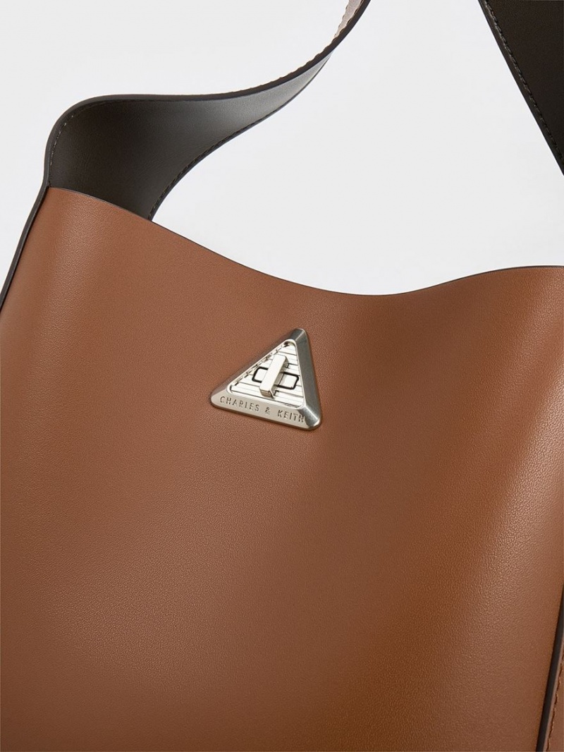 τσάντα hobo Charles And Keith Trice Metallic Accent Large καφε | 64059-ZXHI