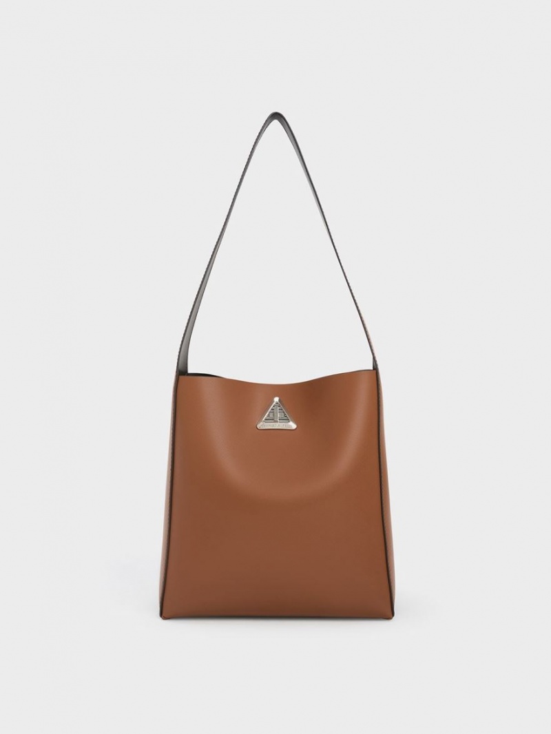 τσάντα hobo Charles And Keith Trice Metallic Accent Large καφε | 64059-ZXHI