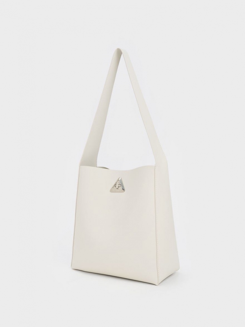 τσάντα hobo Charles And Keith Trice Metallic Accent Large ασπρα | 59417-DWJY