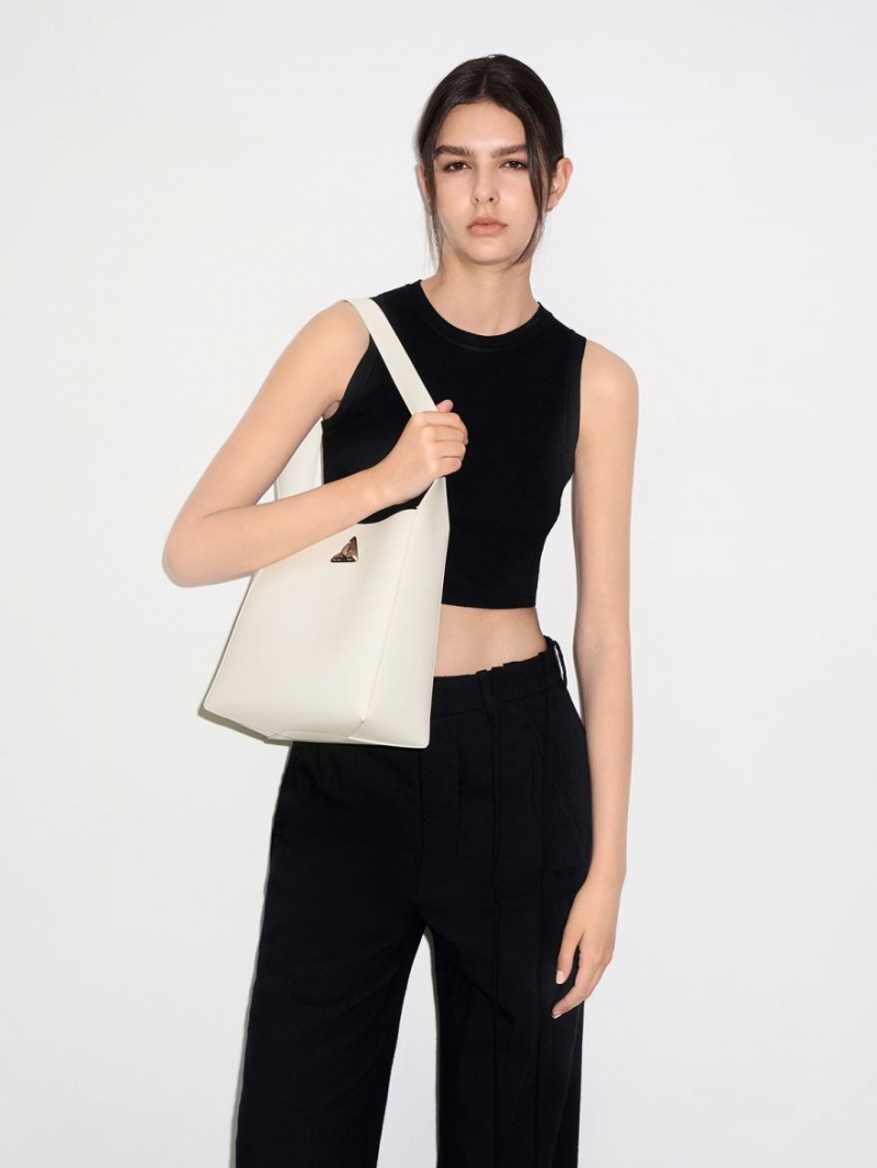 τσάντα hobo Charles And Keith Trice Metallic Accent Large ασπρα | 59417-DWJY
