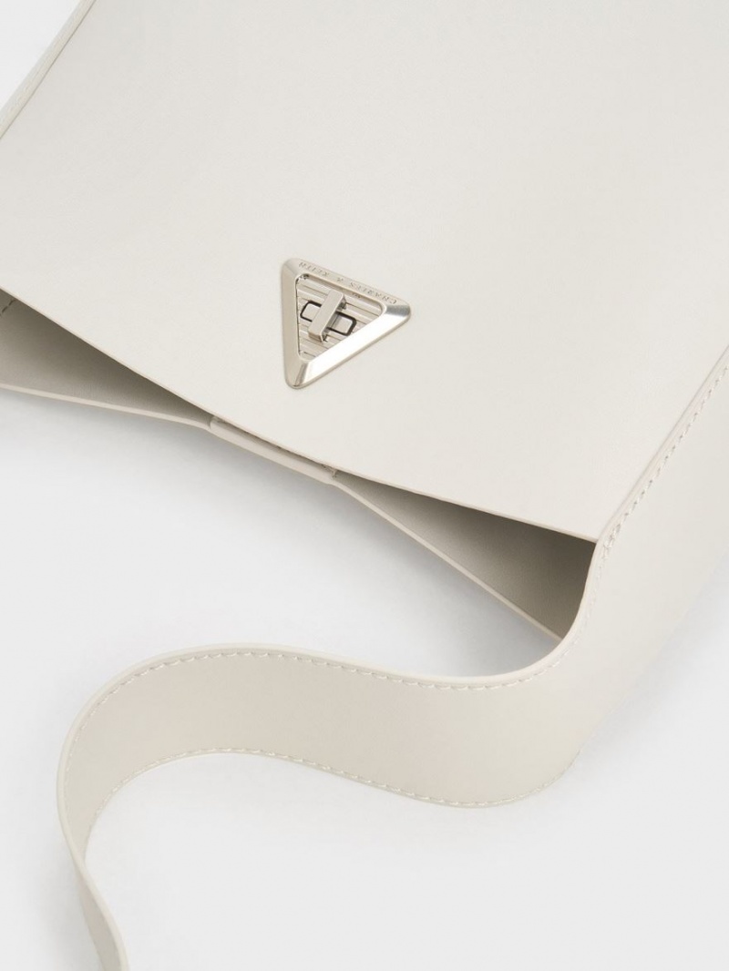 τσάντα hobo Charles And Keith Trice Metallic Accent Large ασπρα | 59417-DWJY