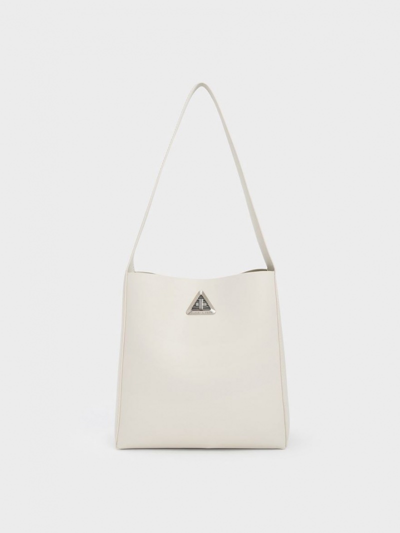 τσάντα hobo Charles And Keith Trice Metallic Accent Large ασπρα | 59417-DWJY