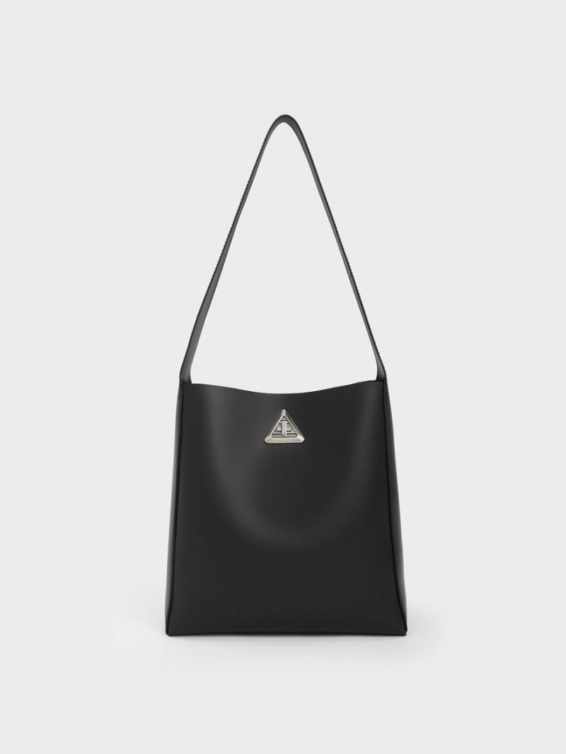 τσάντα hobo Charles And Keith Trice Metallic Accent Large μαυρα | 48265-EXSP