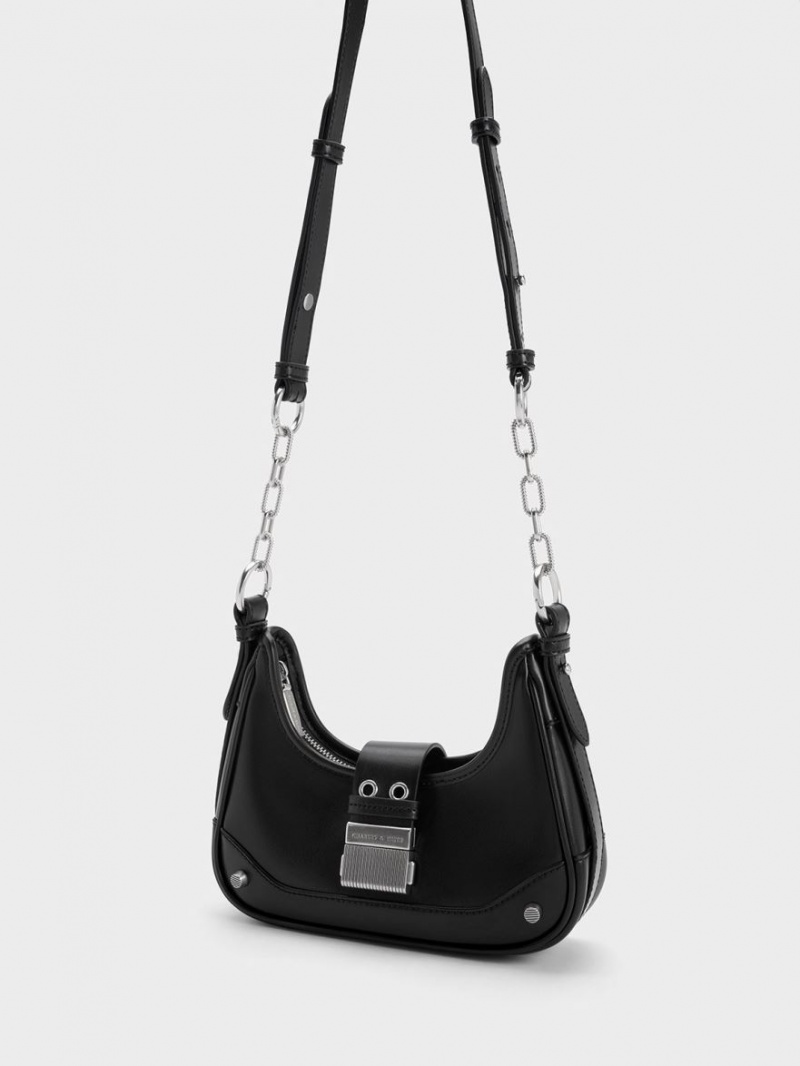 τσάντα hobo Charles And Keith Winslet Belted μαυρα | 40857-ORNG