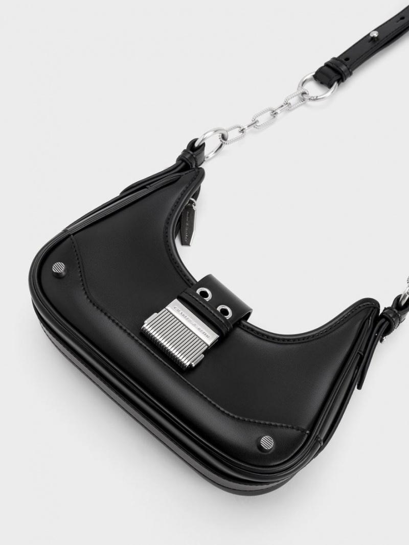 τσάντα hobo Charles And Keith Winslet Belted μαυρα | 40857-ORNG