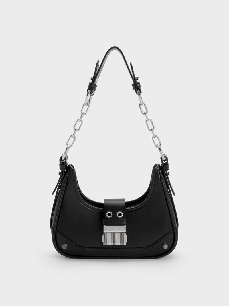 τσάντα hobo Charles And Keith Winslet Belted μαυρα | 40857-ORNG