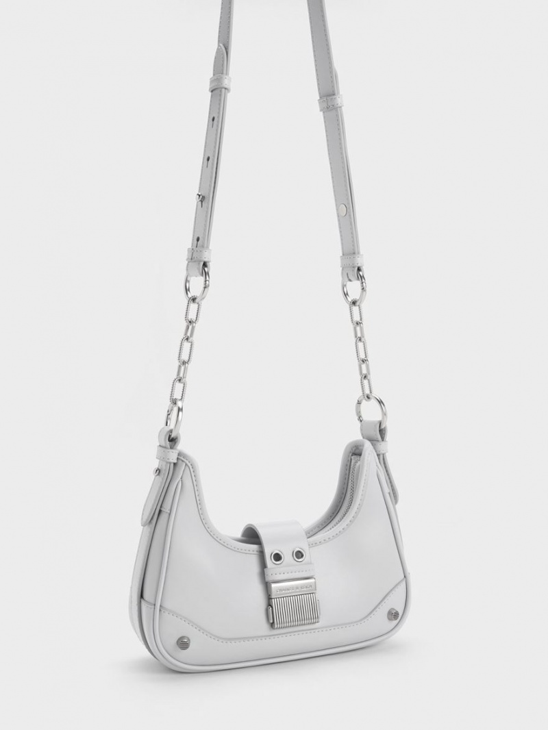 τσάντα hobo Charles And Keith Winslet Belted ανοιχτο γκρι | 47235-TAJV