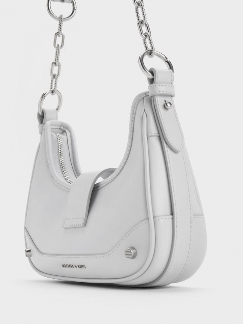 τσάντα hobo Charles And Keith Winslet Belted ανοιχτο γκρι | 47235-TAJV