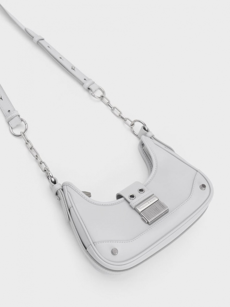 τσάντα hobo Charles And Keith Winslet Belted ανοιχτο γκρι | 47235-TAJV