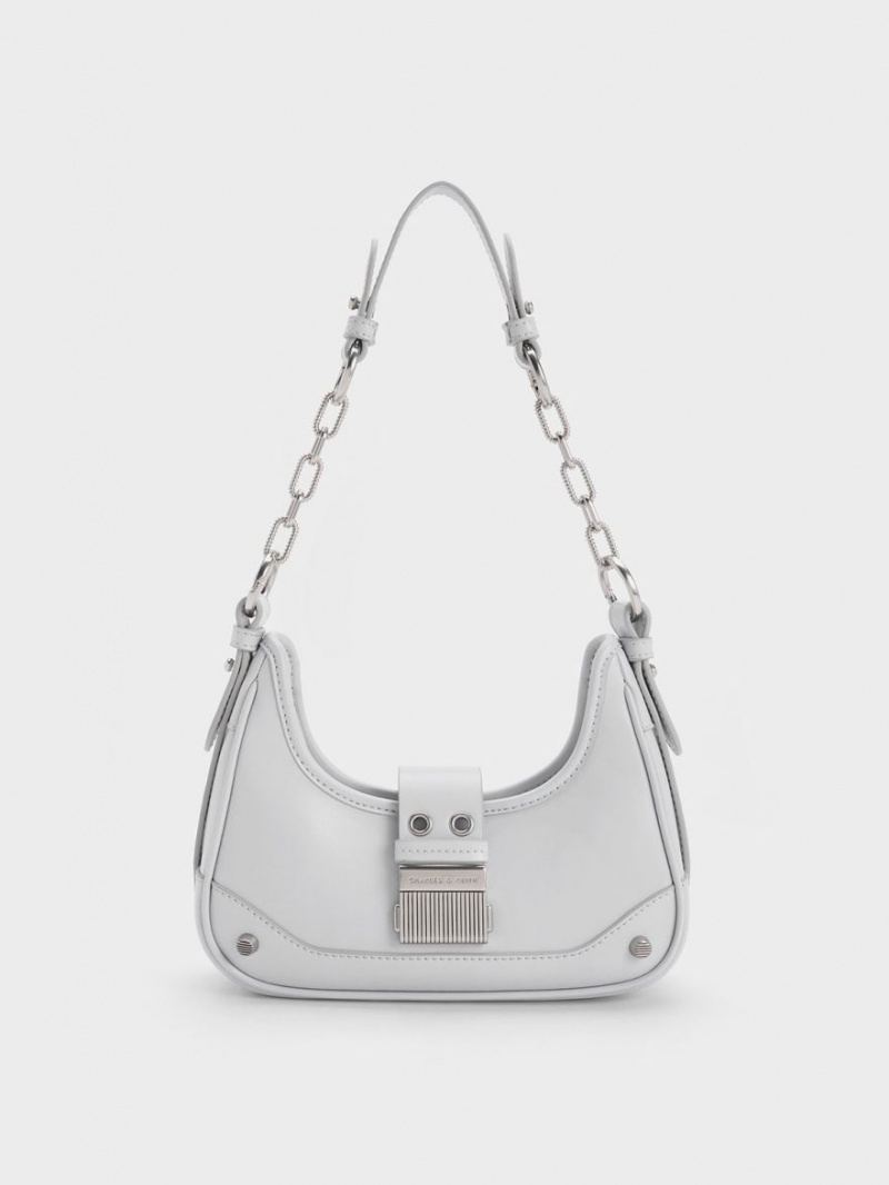 τσάντα hobo Charles And Keith Winslet Belted ανοιχτο γκρι | 47235-TAJV