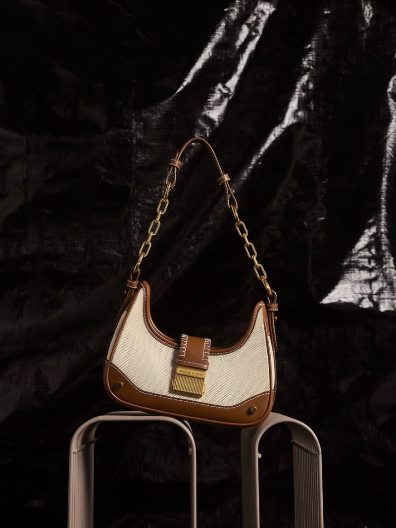 τσάντα hobo Charles And Keith Winslet καμβα Belted σοκολάτα | 89730-ONEQ