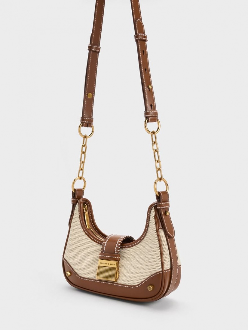 τσάντα hobo Charles And Keith Winslet καμβα Belted σοκολάτα | 89730-ONEQ