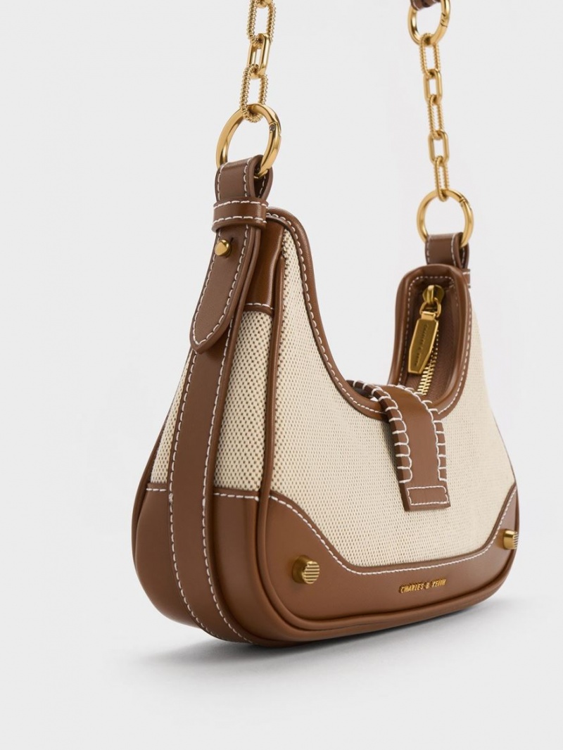 τσάντα hobo Charles And Keith Winslet καμβα Belted σοκολάτα | 89730-ONEQ