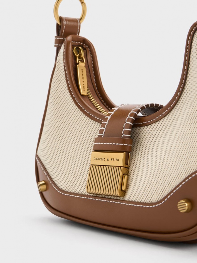 τσάντα hobo Charles And Keith Winslet καμβα Belted σοκολάτα | 89730-ONEQ