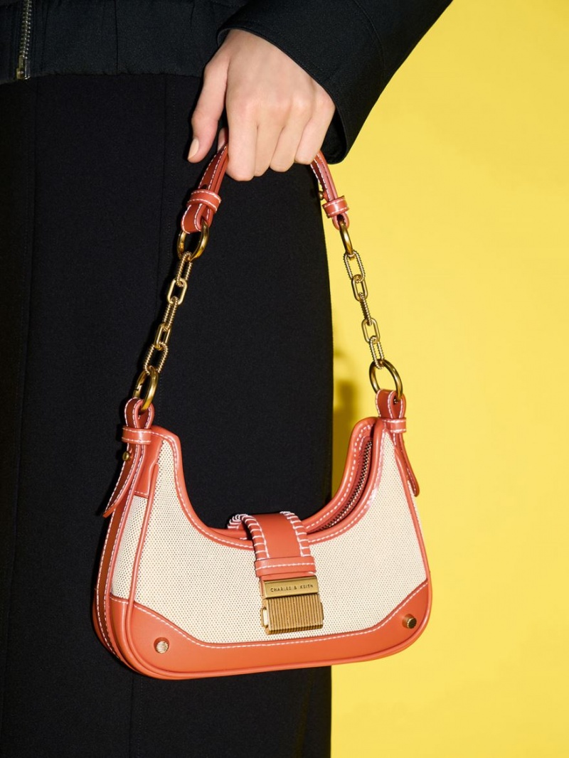 τσάντα hobo Charles And Keith Winslet καμβα Belted πορτοκαλι | 82536-YRGN