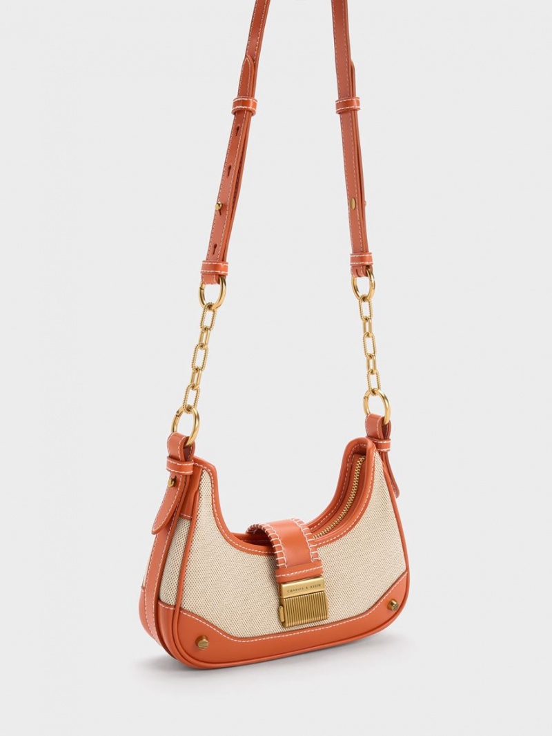 τσάντα hobo Charles And Keith Winslet καμβα Belted πορτοκαλι | 82536-YRGN