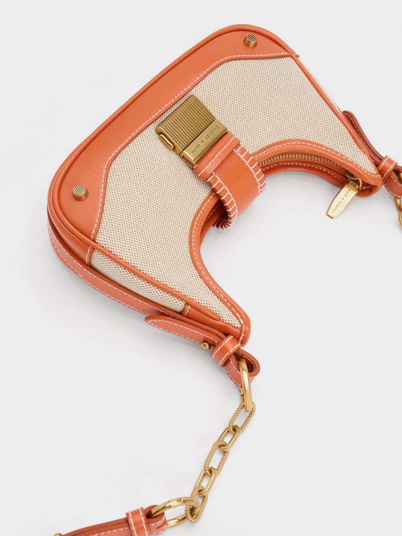 τσάντα hobo Charles And Keith Winslet καμβα Belted πορτοκαλι | 82536-YRGN