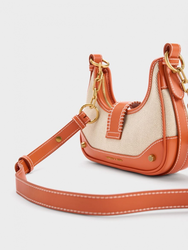 τσάντα hobo Charles And Keith Winslet καμβα Belted πορτοκαλι | 82536-YRGN
