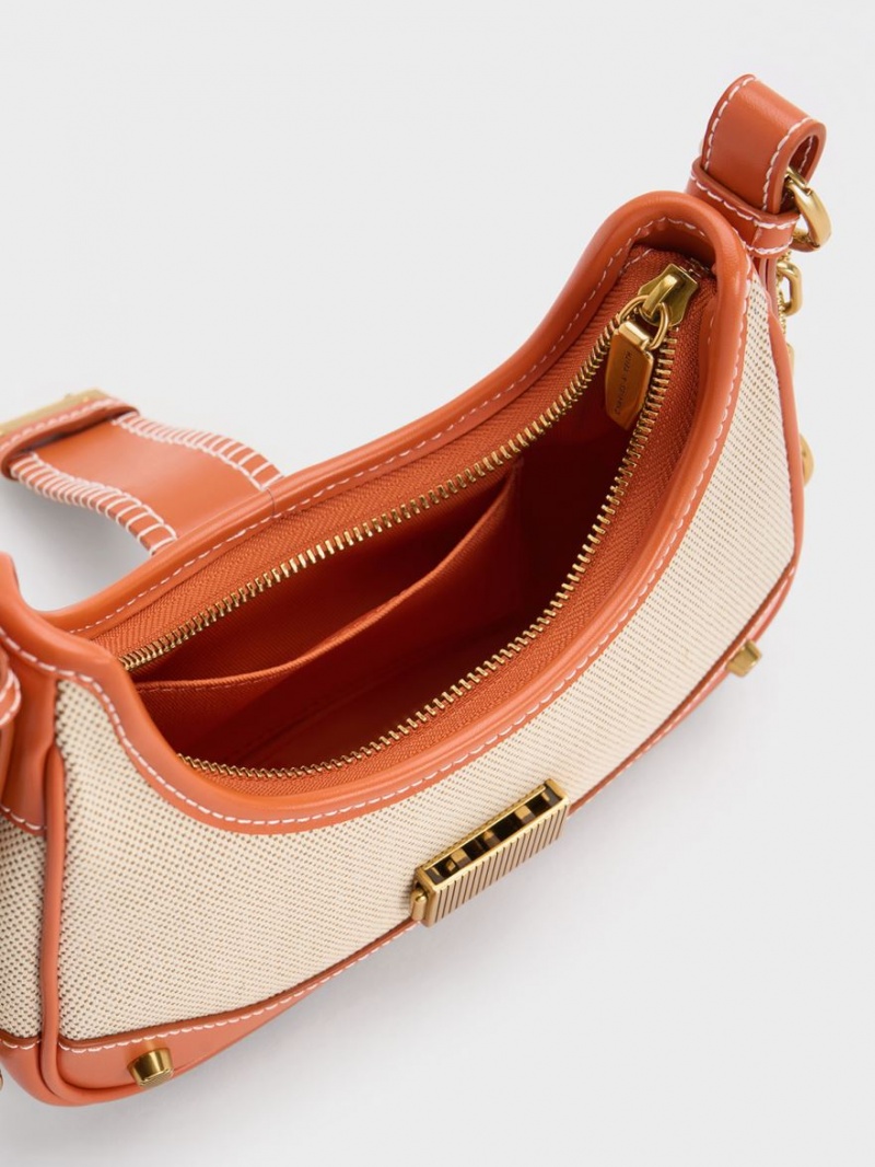 τσάντα hobo Charles And Keith Winslet καμβα Belted πορτοκαλι | 82536-YRGN