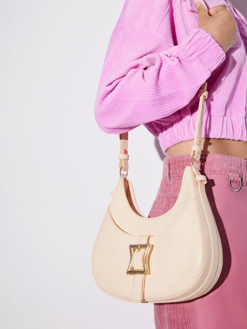 τσάντα hobo Charles And Keith Xanthe Μπεζ | 75328-MUSX
