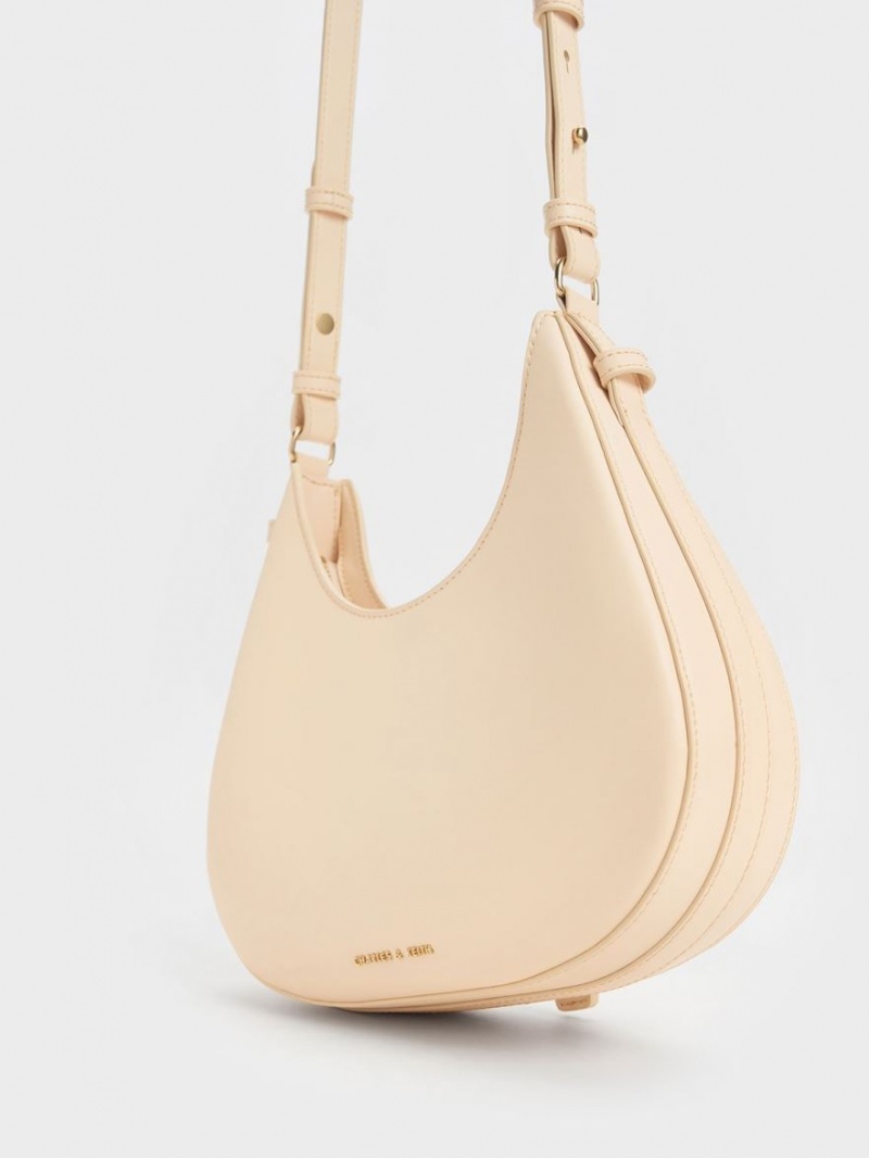 τσάντα hobo Charles And Keith Xanthe Μπεζ | 75328-MUSX