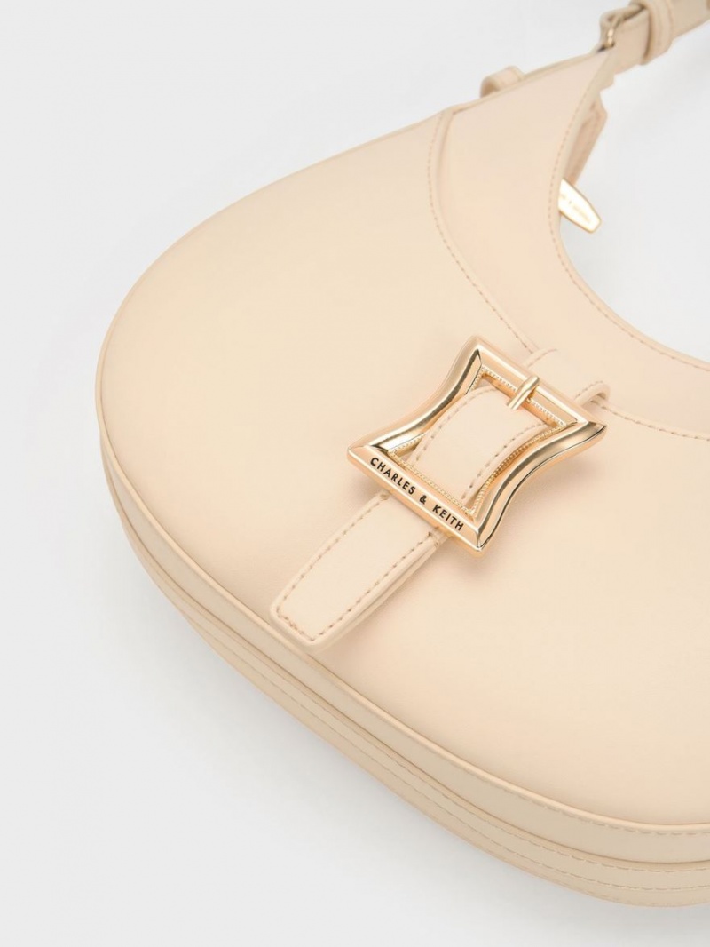 τσάντα hobo Charles And Keith Xanthe Μπεζ | 75328-MUSX