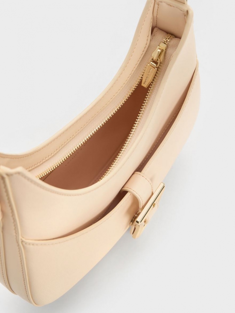 τσάντα hobo Charles And Keith Xanthe Μπεζ | 75328-MUSX